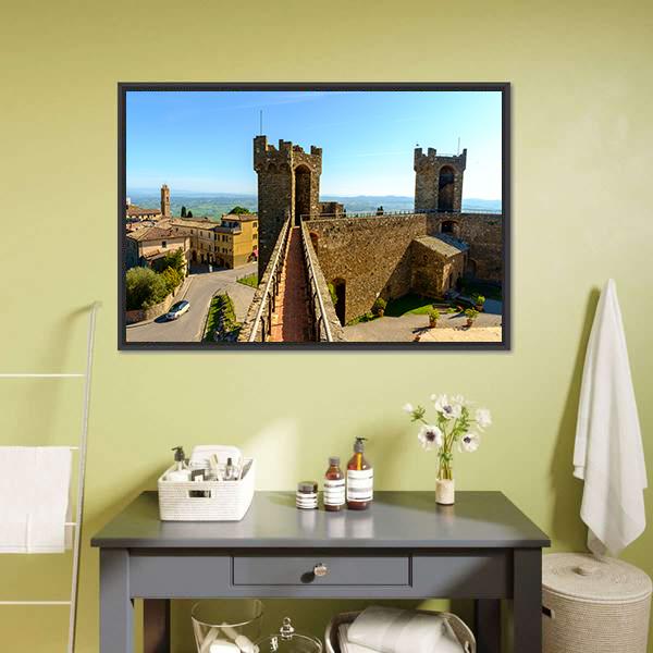Montalcino Castle Canvas Wall Art-3 Horizontal-Gallery Wrap-25" x 16"-Tiaracle