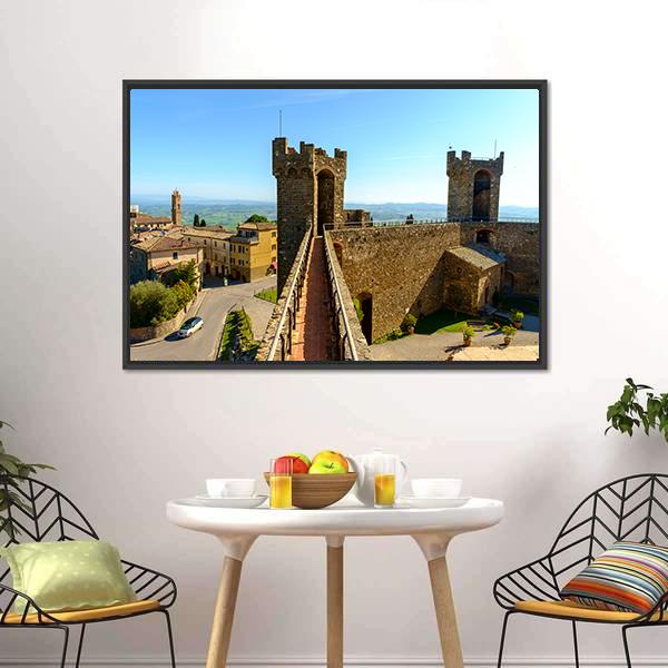 Montalcino Castle Canvas Wall Art-1 Piece-Floating Frame-24" x 16"-Tiaracle