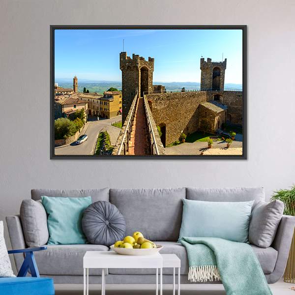Montalcino Castle Canvas Wall Art-3 Horizontal-Gallery Wrap-25" x 16"-Tiaracle