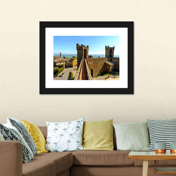 Montalcino Castle Canvas Wall Art-1 Piece-Framed Print-20" x 16"-Tiaracle