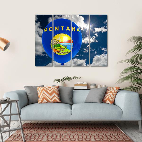 Montana Flag On Balloon Canvas Wall Art-4 Horizontal-Gallery Wrap-34" x 24"-Tiaracle