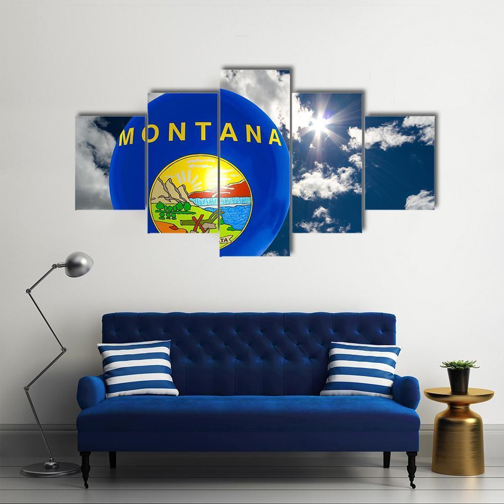 Montana Flag On Balloon Canvas Wall Art-5 Star-Gallery Wrap-62" x 32"-Tiaracle
