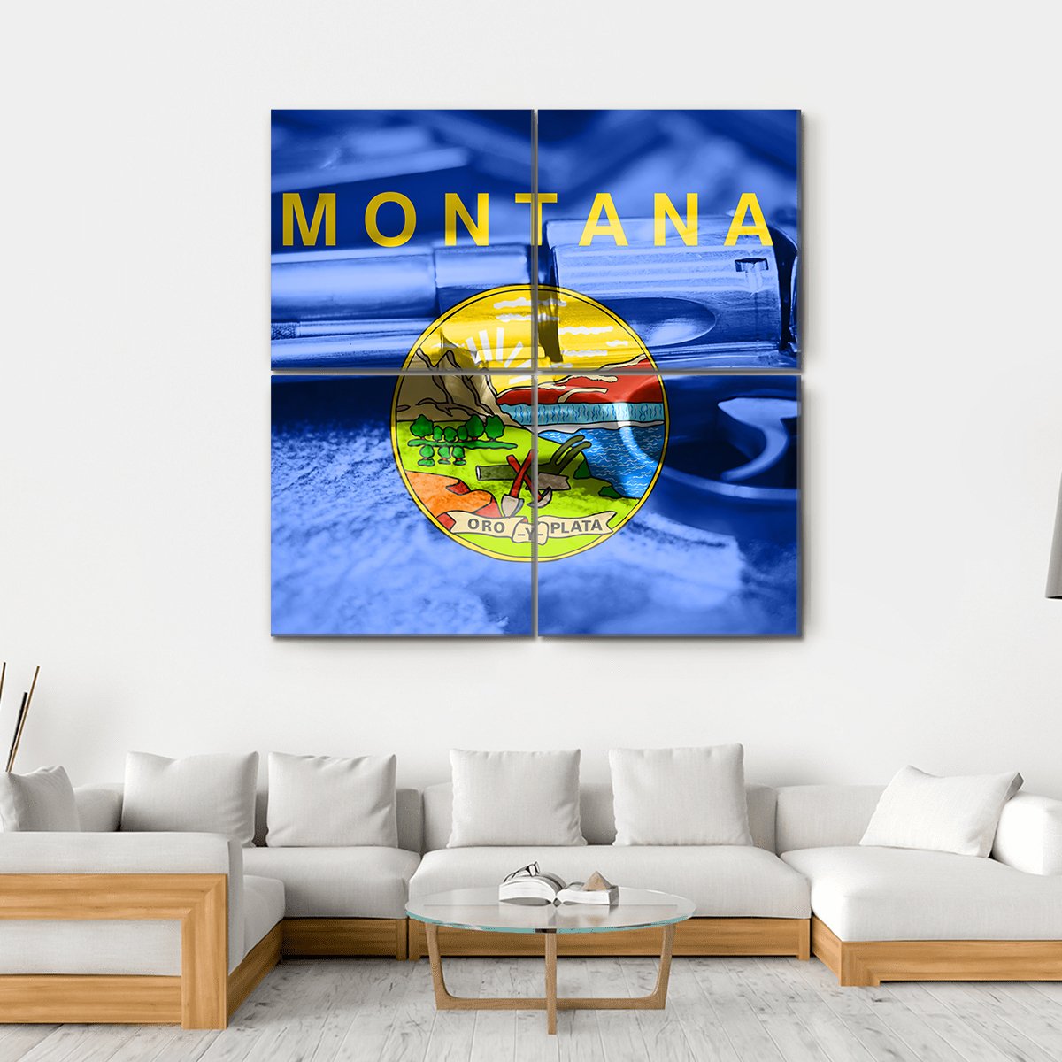 Montana Flag With Gun Canvas Wall Art-4 Square-Gallery Wrap-17" x 17"-Tiaracle