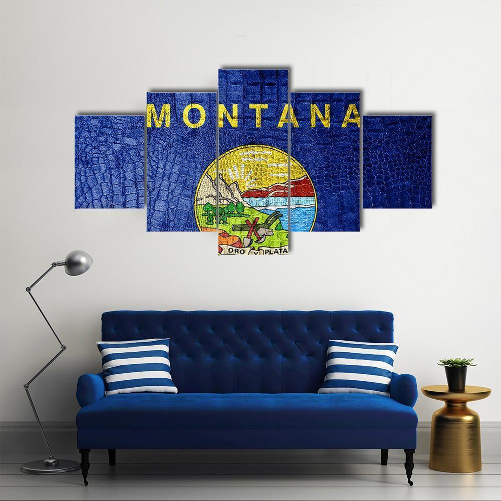 Montana Flag Canvas Wall Art-5 Star-Gallery Wrap-62" x 32"-Tiaracle