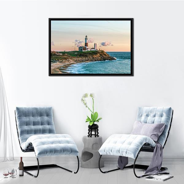 Montauk Lighthouse Canvas Wall Art-1 Piece-Floating Frame-36" x 24"-Tiaracle