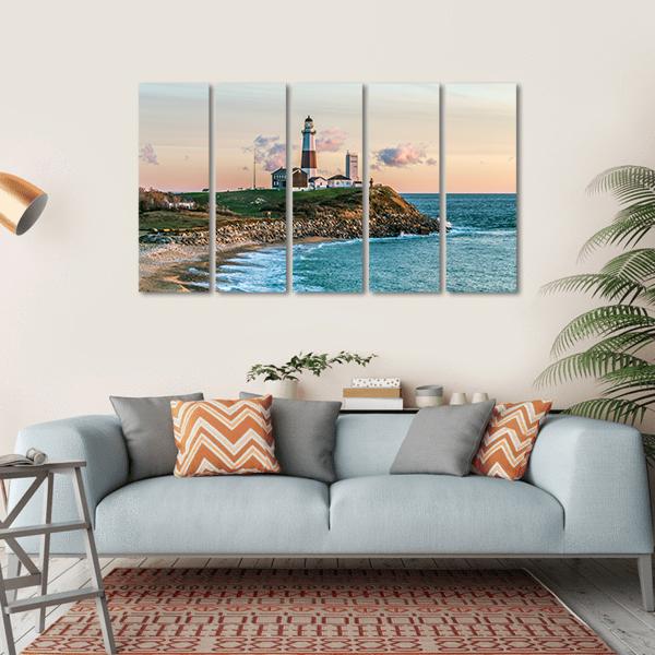 Montauk Lighthouse Canvas Wall Art-5 Horizontal-Gallery Wrap-22" x 12"-Tiaracle