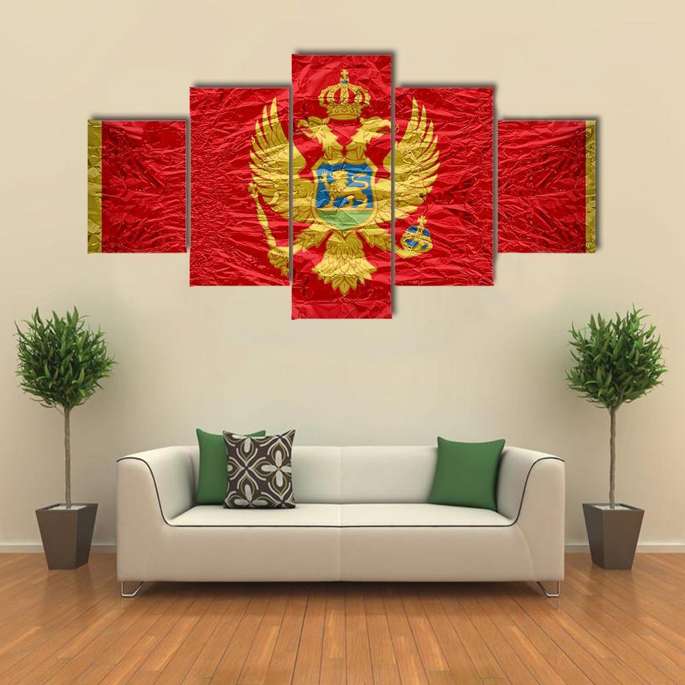 Montenegro Flag Canvas Wall Art-5 Star-Gallery Wrap-62" x 32"-Tiaracle