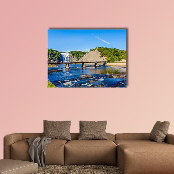 Montmorency Falls &amp; Bridge Canvas Wall Art-1 Piece-Gallery Wrap-48" x 32"-Tiaracle