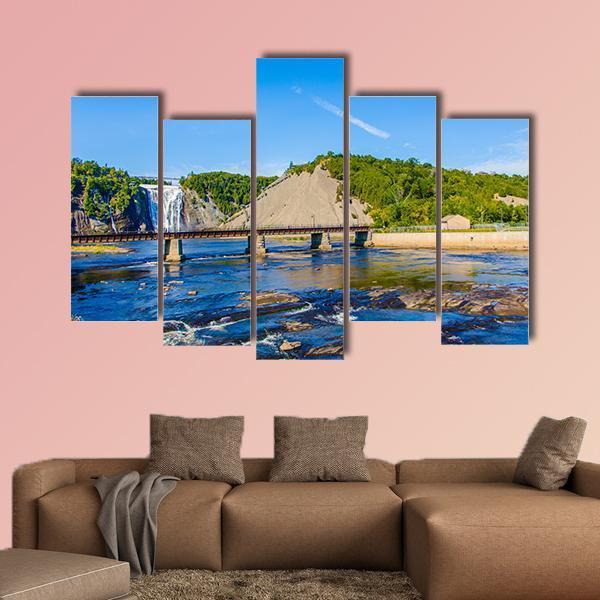 Montmorency Falls &amp; Bridge Canvas Wall Art-5 Pop-Gallery Wrap-47" x 32"-Tiaracle