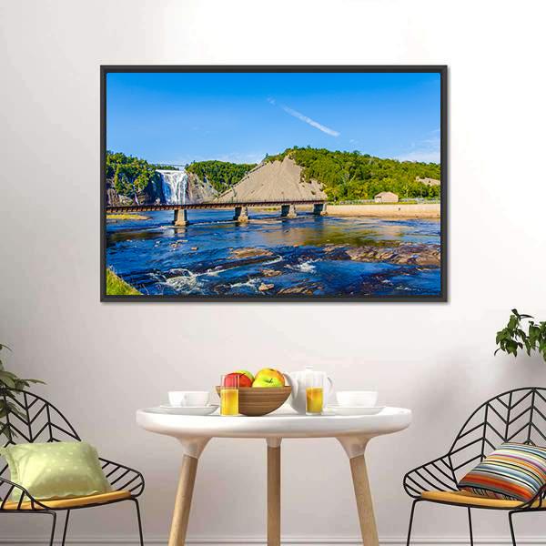 Montmorency Falls & Bridge Canvas Wall Art-3 Horizontal-Gallery Wrap-25" x 16"-Tiaracle