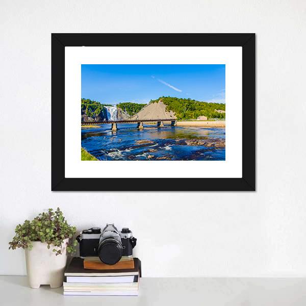 Montmorency Falls &amp; Bridge Canvas Wall Art-1 Piece-Framed Print-20" x 16"-Tiaracle