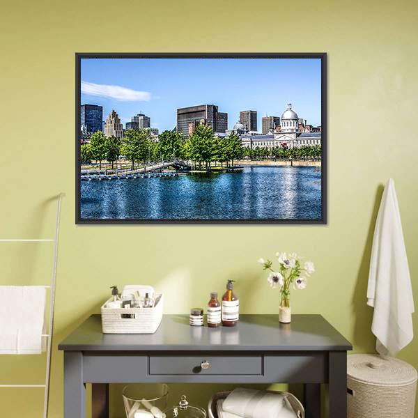 Montreal Behind Lake Canvas Wall Art-3 Horizontal-Gallery Wrap-25" x 16"-Tiaracle