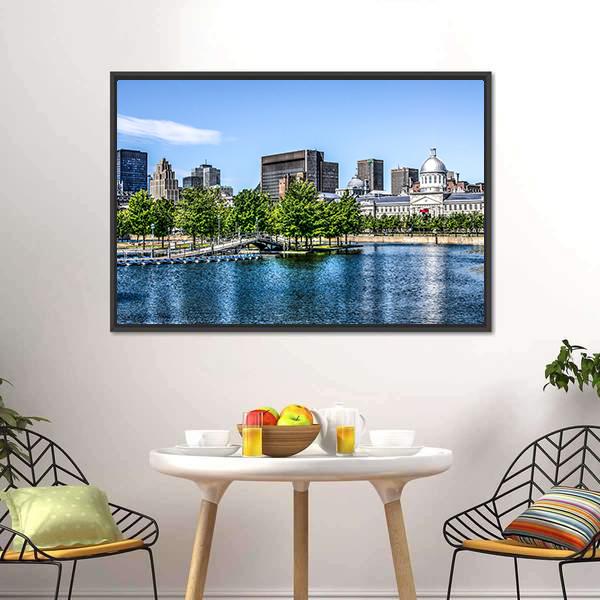 Montreal Behind Lake Canvas Wall Art-1 Piece-Floating Frame-24" x 16"-Tiaracle