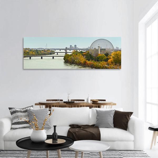 Montreal Bridges In Autumn Panoramic Canvas Wall Art-1 Piece-36" x 12"-Tiaracle