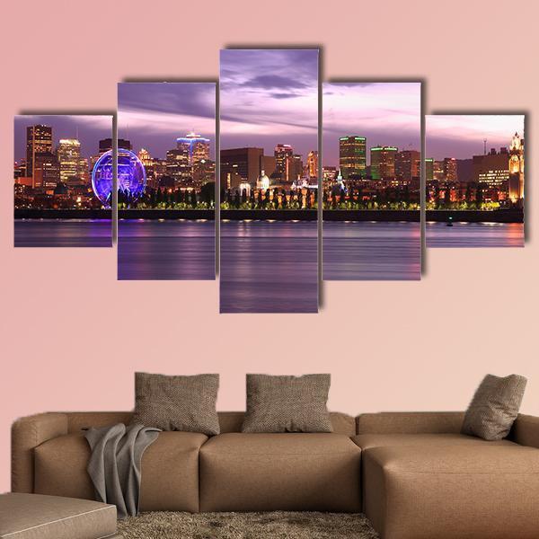 Montreal Skyline At Dusk Canvas Wall Art-5 Star-Gallery Wrap-62" x 32"-Tiaracle