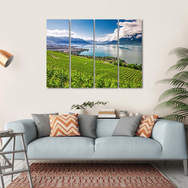Montreux City With Swiss Alps Canvas Wall Art-4 Horizontal-Gallery Wrap-34" x 24"-Tiaracle