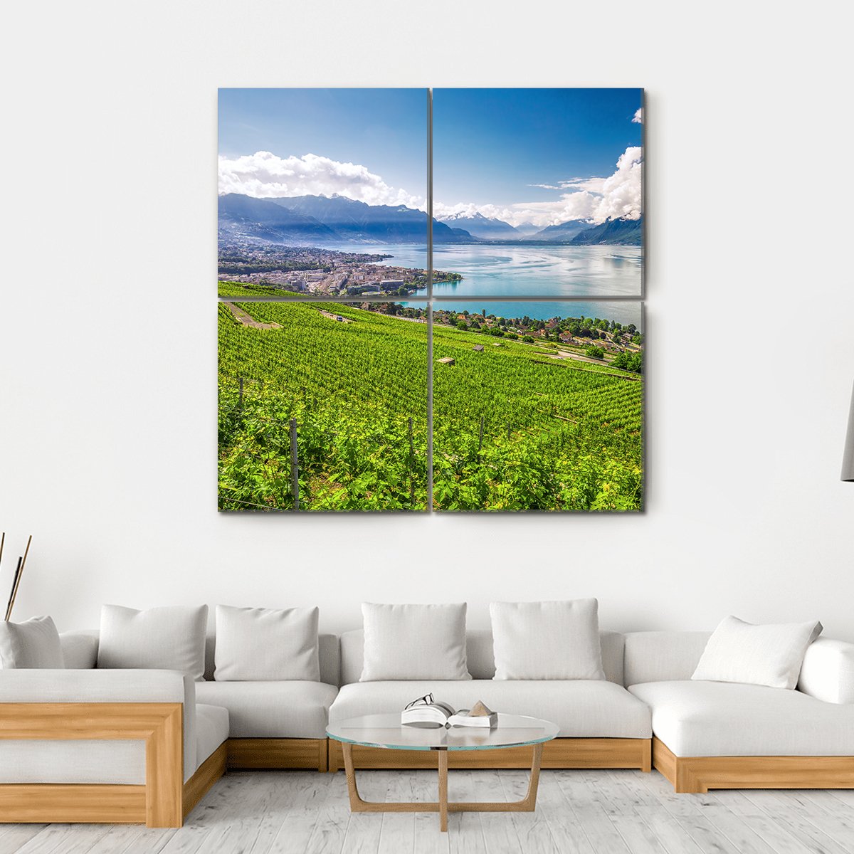 Montreux City With Swiss Alps Canvas Wall Art-4 Square-Gallery Wrap-17" x 17"-Tiaracle
