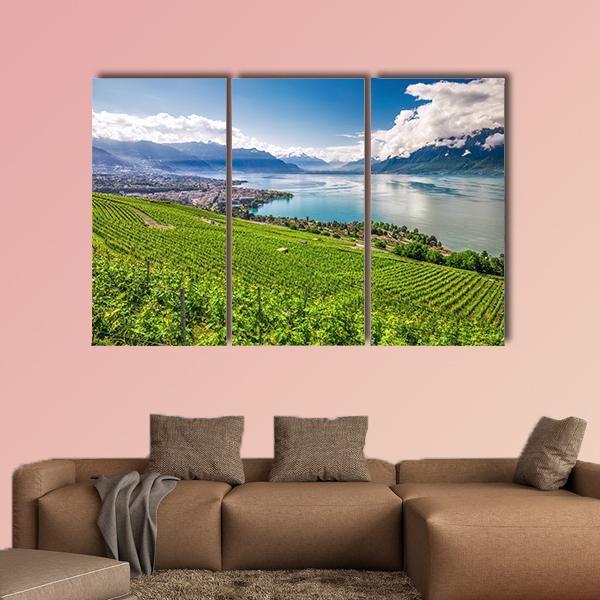 Montreux City With Swiss Alps Canvas Wall Art-3 Horizontal-Gallery Wrap-37" x 24"-Tiaracle