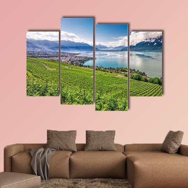 Montreux City With Swiss Alps Canvas Wall Art-4 Pop-Gallery Wrap-50" x 32"-Tiaracle