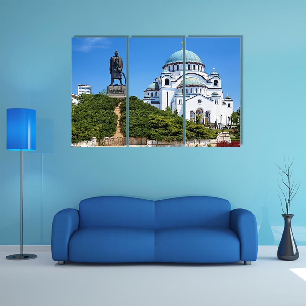 Temple Of Saint Sava Canvas Wall Art-3 Horizontal-Gallery Wrap-37" x 24"-Tiaracle