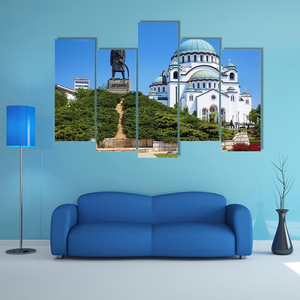 Temple Of Saint Sava Canvas Wall Art-5 Pop-Gallery Wrap-47" x 32"-Tiaracle