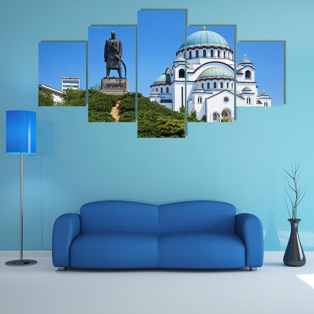 Temple Of Saint Sava Canvas Wall Art-3 Horizontal-Gallery Wrap-37" x 24"-Tiaracle