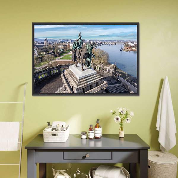 Monument In Koblenz Canvas Wall Art-1 Piece-Floating Frame-24" x 16"-Tiaracle