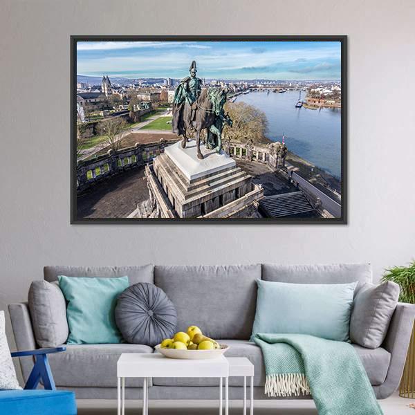 Monument In Koblenz Canvas Wall Art-3 Horizontal-Gallery Wrap-25" x 16"-Tiaracle