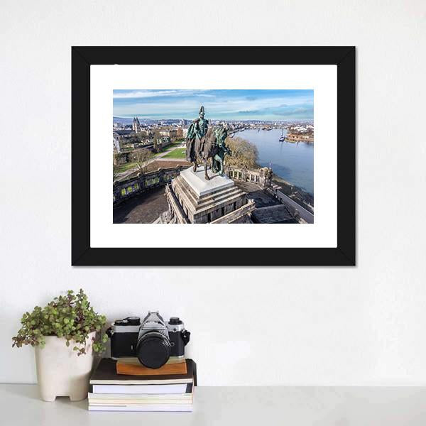 Monument In Koblenz Canvas Wall Art-1 Piece-Framed Print-20" x 16"-Tiaracle