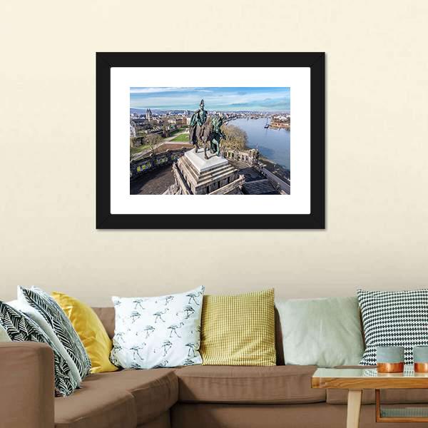 Monument In Koblenz Canvas Wall Art-3 Horizontal-Gallery Wrap-25" x 16"-Tiaracle