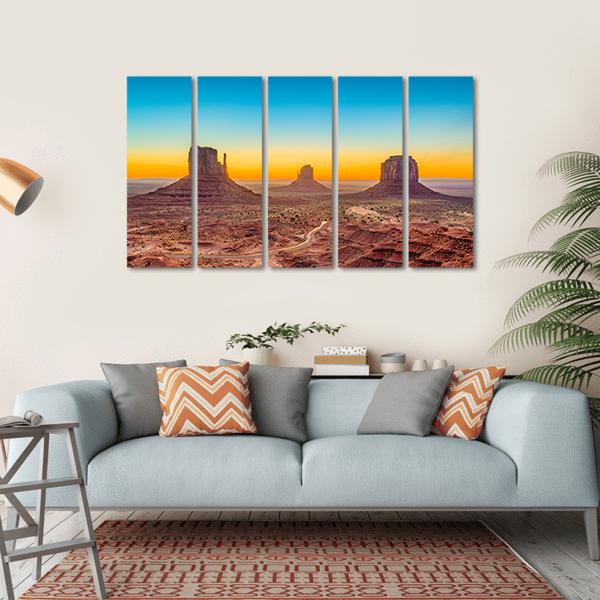 Monument Valley At Dawn Canvas Wall Art-5 Horizontal-Gallery Wrap-22" x 12"-Tiaracle