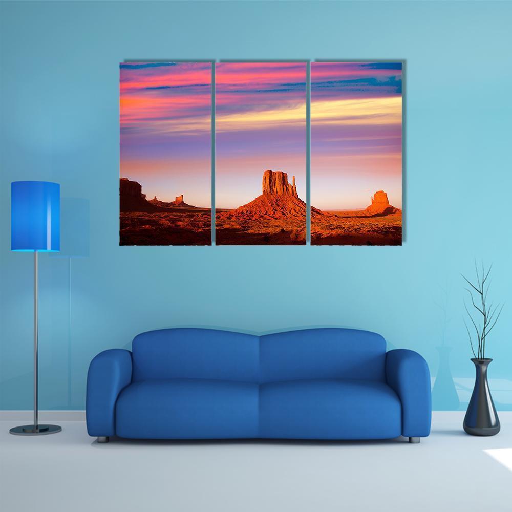 Monument Valley At Sunset Canvas Wall Art-3 Horizontal-Gallery Wrap-37" x 24"-Tiaracle
