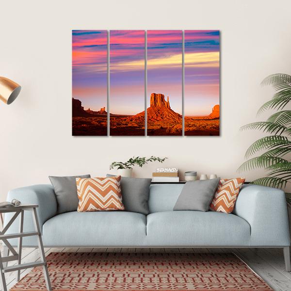 Monument Valley At Sunset Canvas Wall Art-4 Horizontal-Gallery Wrap-34" x 24"-Tiaracle
