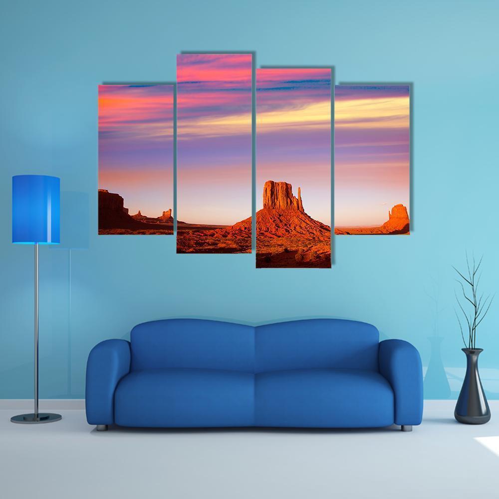 Monument Valley At Sunset Canvas Wall Art-4 Pop-Gallery Wrap-50" x 32"-Tiaracle