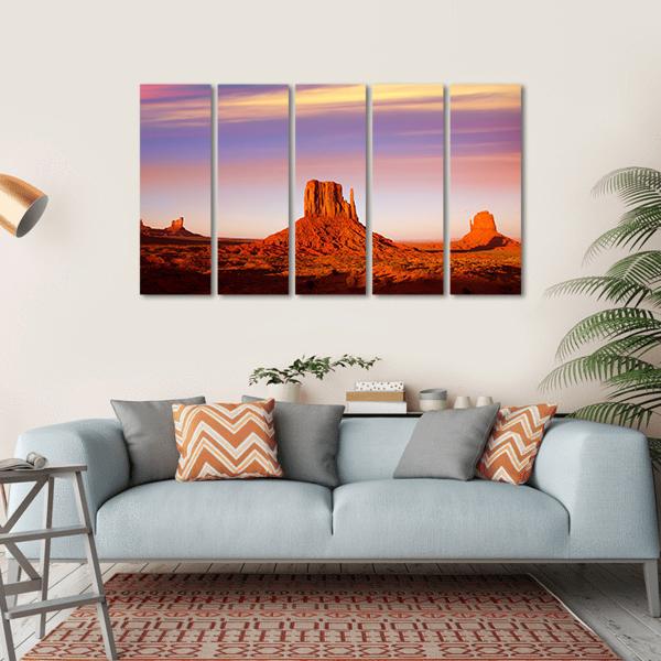 Monument Valley At Sunset Canvas Wall Art-5 Horizontal-Gallery Wrap-22" x 12"-Tiaracle