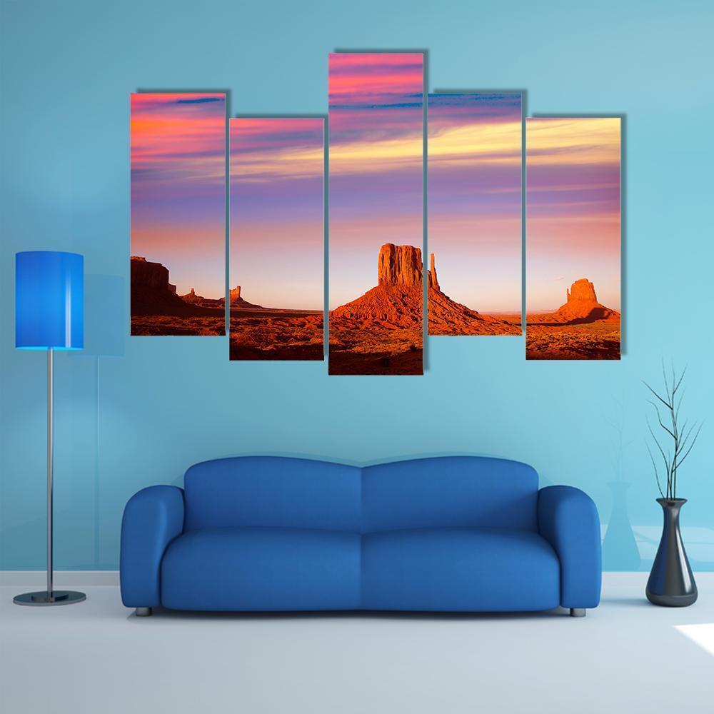 Monument Valley At Sunset Canvas Wall Art-5 Pop-Gallery Wrap-47" x 32"-Tiaracle