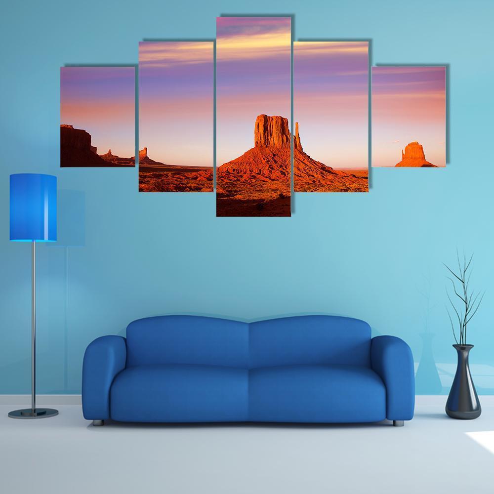 Monument Valley At Sunset Canvas Wall Art-5 Star-Gallery Wrap-62" x 32"-Tiaracle