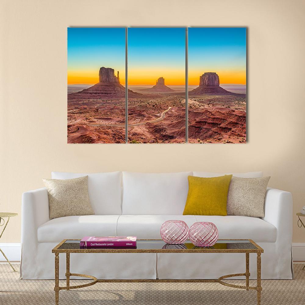 Monument Valley At Dawn Canvas Wall Art-3 Horizontal-Gallery Wrap-37" x 24"-Tiaracle