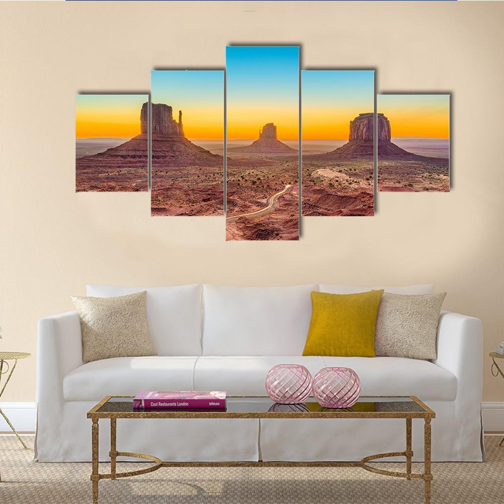Monument Valley At Dawn Canvas Wall Art-5 Star-Gallery Wrap-62" x 32"-Tiaracle