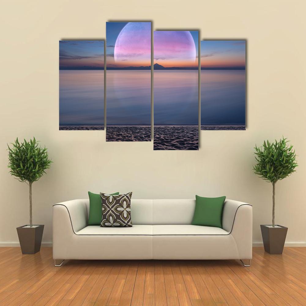 Moon & Sandy Beach Canvas Wall Art-1 Piece-Gallery Wrap-48" x 32"-Tiaracle