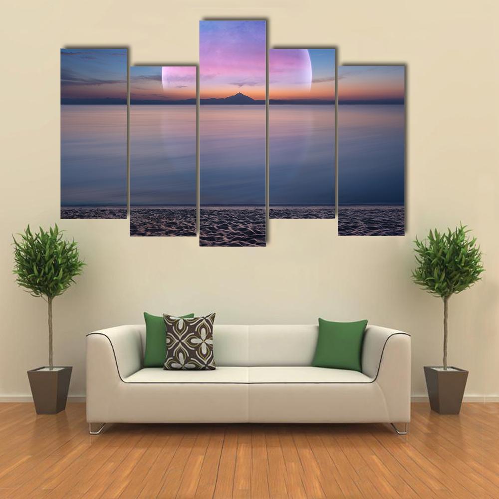 Moon & Sandy Beach Canvas Wall Art-5 Pop-Gallery Wrap-47" x 32"-Tiaracle