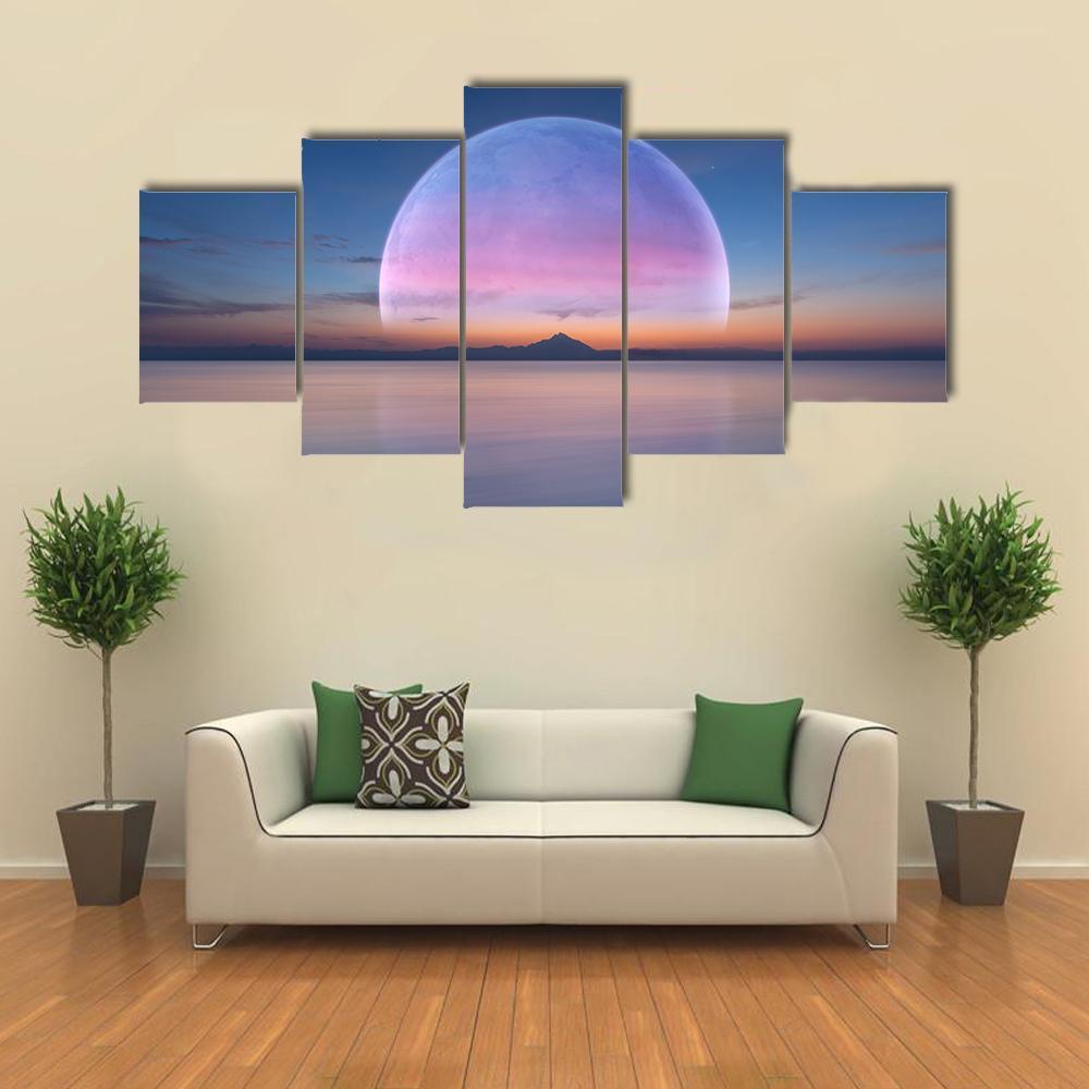 Moon & Sandy Beach Canvas Wall Art-5 Star-Gallery Wrap-62" x 32"-Tiaracle