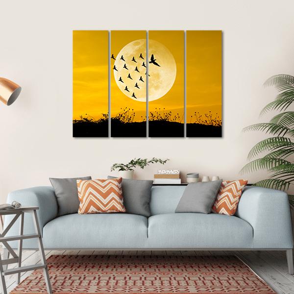 Moon & Birds Silhouettes Canvas Wall Art-1 Piece-Gallery Wrap-36" x 24"-Tiaracle