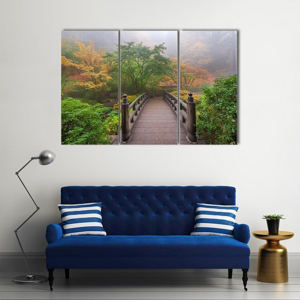 Autumn Moon Bridge Canvas Wall Art-3 Horizontal-Gallery Wrap-37" x 24"-Tiaracle