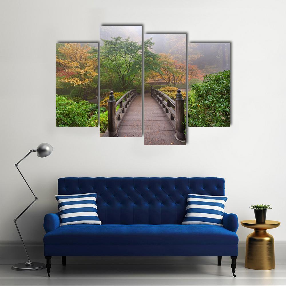 Autumn Moon Bridge Canvas Wall Art-4 Pop-Gallery Wrap-50" x 32"-Tiaracle