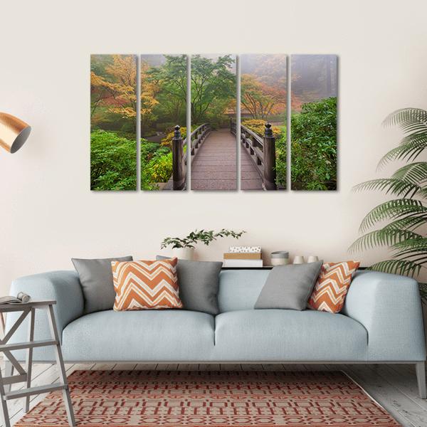 Autumn Moon Bridge Canvas Wall Art-5 Horizontal-Gallery Wrap-22" x 12"-Tiaracle