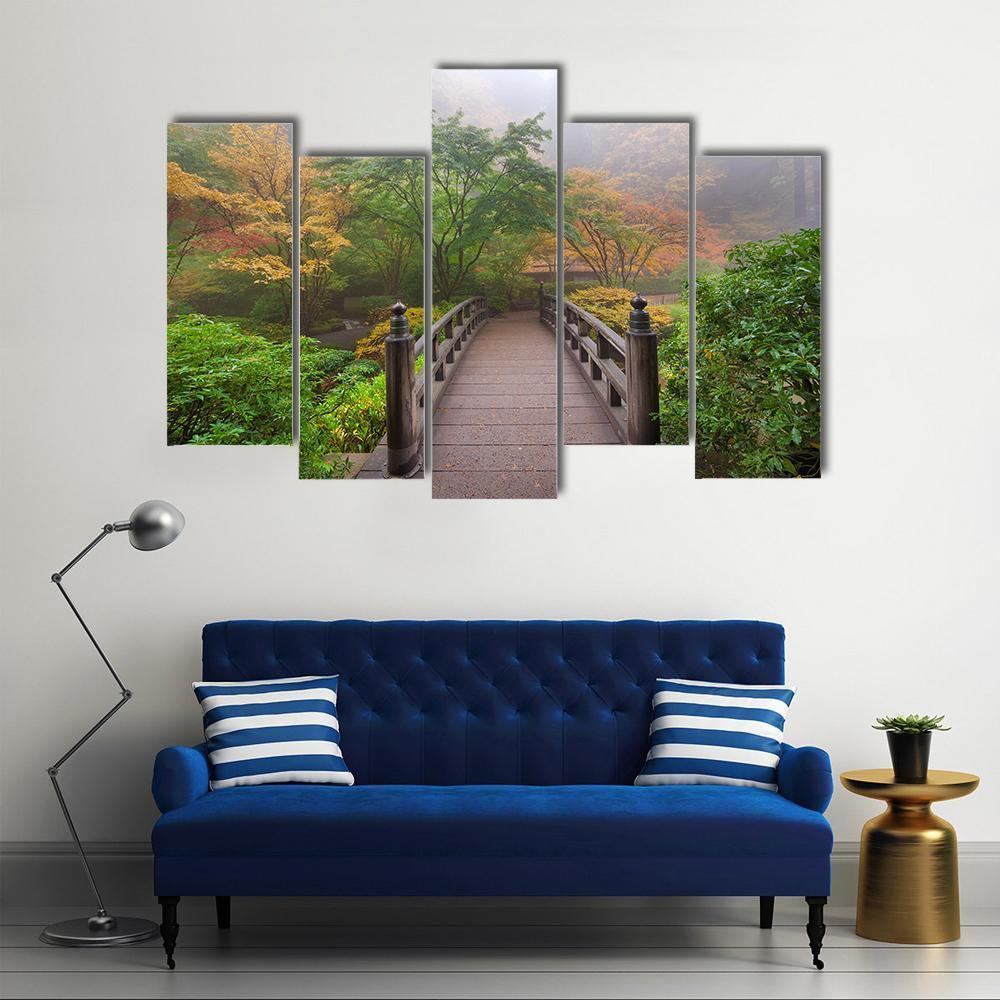 Autumn Moon Bridge Canvas Wall Art-5 Pop-Gallery Wrap-47" x 32"-Tiaracle