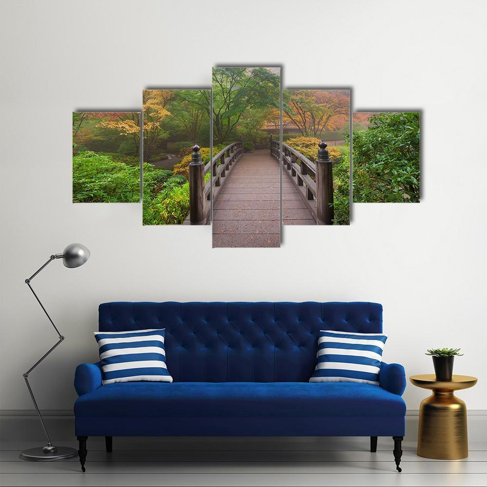 Autumn Moon Bridge Canvas Wall Art-5 Star-Gallery Wrap-62" x 32"-Tiaracle