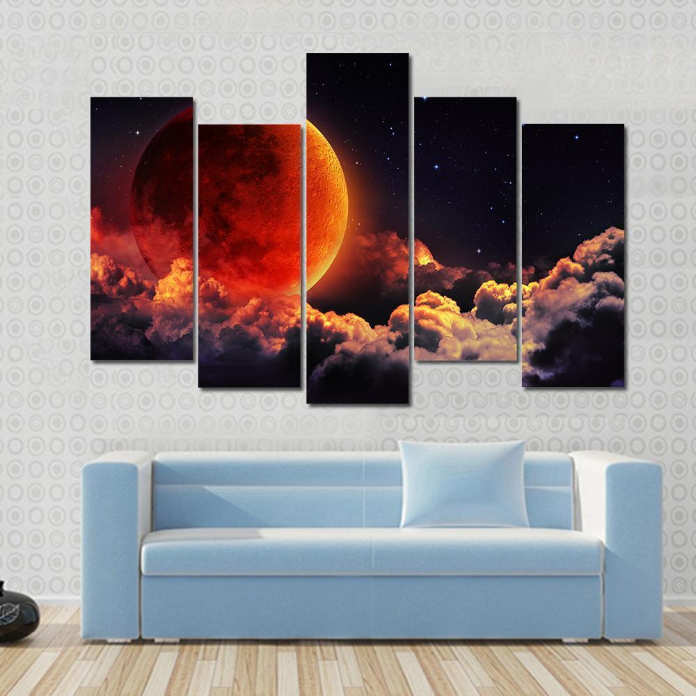 Red Planet With Clouds Canvas Wall Art-1 Piece-Gallery Wrap-48" x 32"-Tiaracle