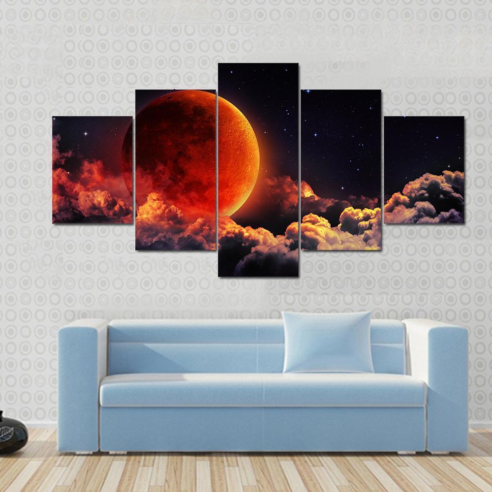 Red Planet With Clouds Canvas Wall Art-5 Star-Gallery Wrap-62&quot; x 32&quot;-Tiaracle